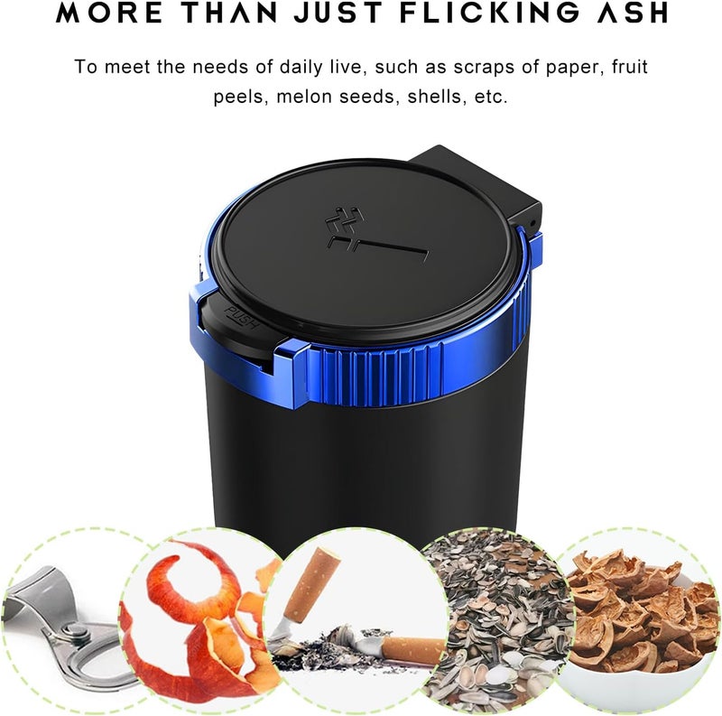 MUQIDA Car Ashtray with Lid, Auto Portable Stainless Steel Smokeless Ash Tray with LED Light, Detachable Windproof Ashtray Mini Trash Can for Most Car Cup Holder Home Office (Blue) - Image 5